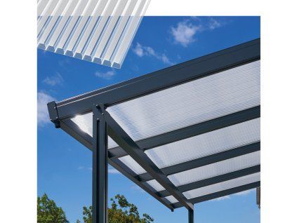 Hliníková pergola Terrassendach Premium 4,10 x 3,06 m - čirý polykarbonát s pruhy / antracit